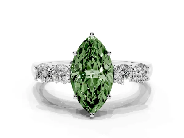 Fancy Green Marquise Cut Cut Diamond Five-Stone Prong Set White Gold Ring Platinum