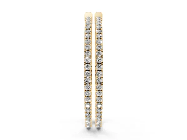 Round Cut Pave Diamond Hoop Earrings with Prong Setting Yellow gold