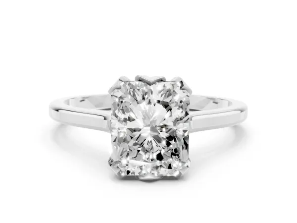 Radiant Cut Diamond Solitaire Ring with Flower Prong Setting and Classic Band White gold
