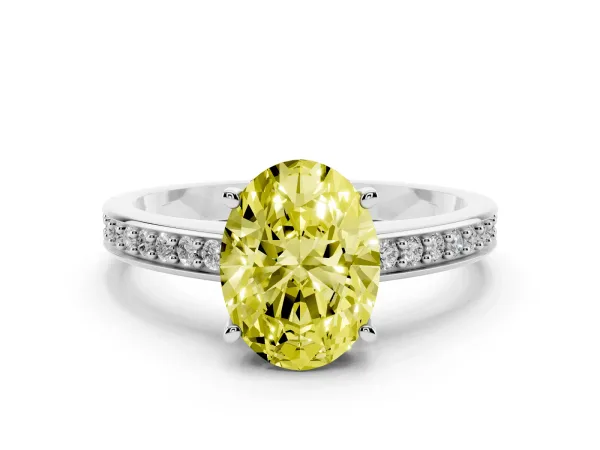 Fancy Yellow Oval Cut Solitaire Pavé Band Prong Setting Ring White gold