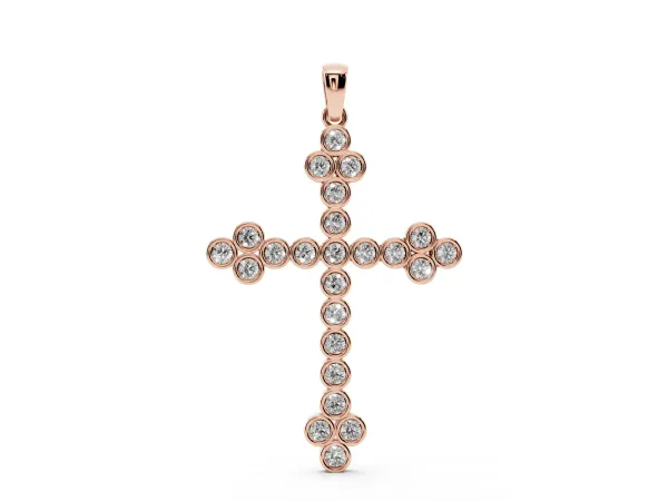 Round Diamond Bezel Set Cross Pendant Rose gold