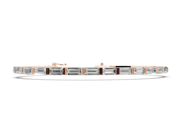 Baguette Cut Diamond Bar Set Tennis Bracelet Rose gold