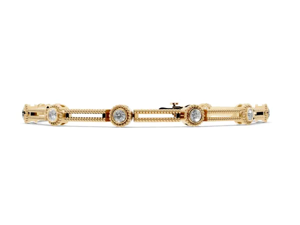 Round Bezel Set Diamond Rope Chain Bracelet Yellow gold