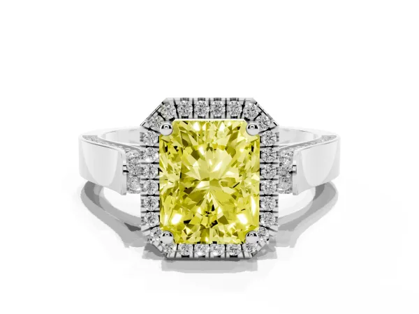 Fancy Yellow Radiant Cut Halo Pave Split Shank Prong Setting Ring Platinum