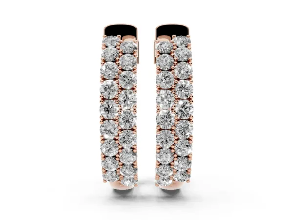 Pave Round Diamond Hoop Earrings with Channel Band and Shared Prong Setting Rose gold