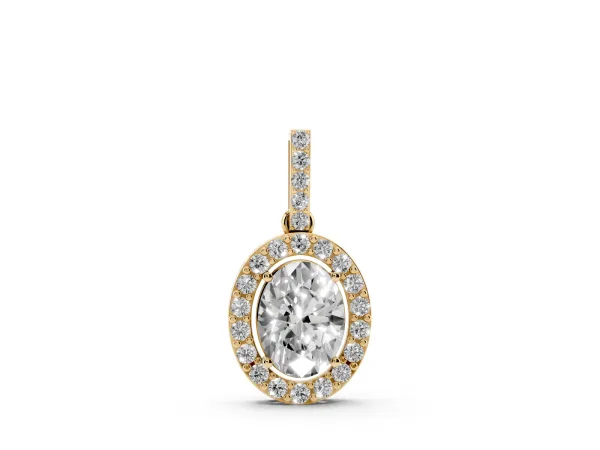 Halo Oval Diamond Pendant with Prong Setting Yellow gold
