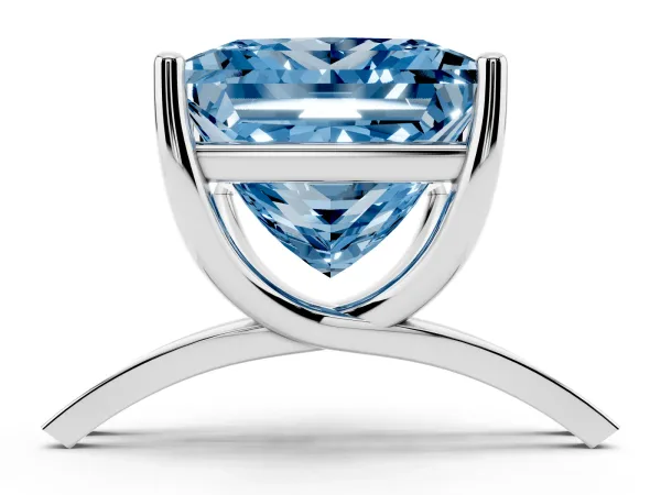 Fancy Blue Princess Cut Cut Diamond Solitaire Engagement Ring with Tapered Plain Band and Four-Prong Setting White gold