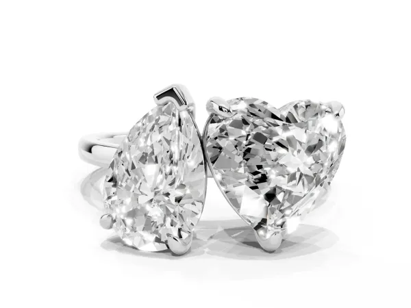 Pear and Heart Toi Moi Ring with Prong Setting and Plain Band Platinum