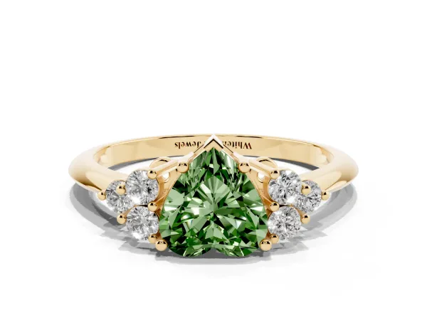 Fancy Green Heart Cut Cut Diamond Cluster Ring with Solitaire Band and Four-Prong Setting Yellow gold