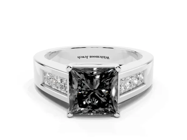 Fancy Black Princess Cut Cut Channel Set Solitaire Ring with Four-Prong Setting Platinum