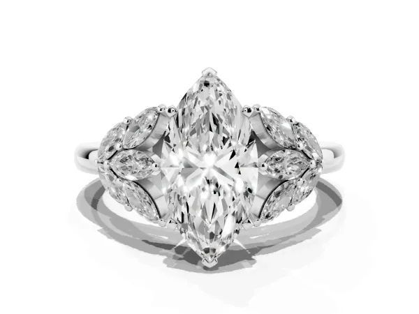 Marquise Cut Diamond Cluster Leaf Design Ring with Prong Setting Platinum