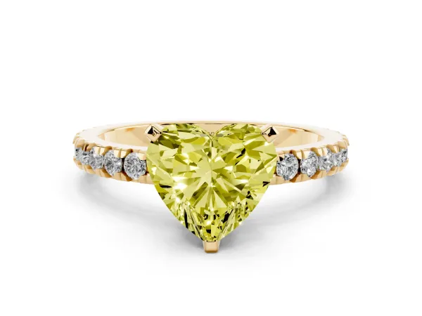 Fancy Yellow Heart Cut Diamond Pavé Band Solitaire with Four-Prong Setting Yellow gold
