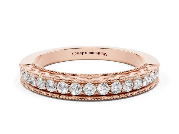 Channel Set Round Diamond Milgrain Edge Eternity Band Rose gold