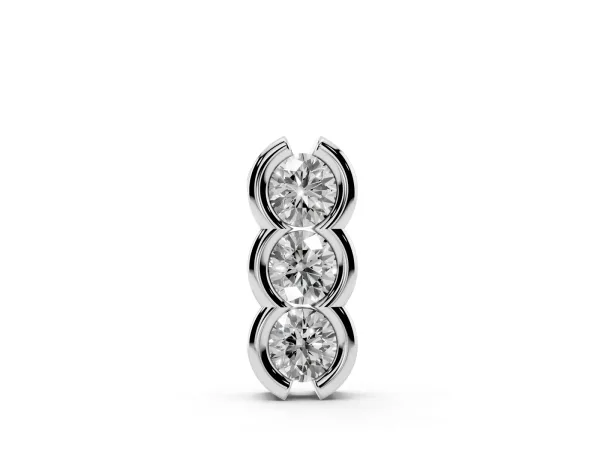 Three Stone Round Diamond Shared Prong Pendant Silver