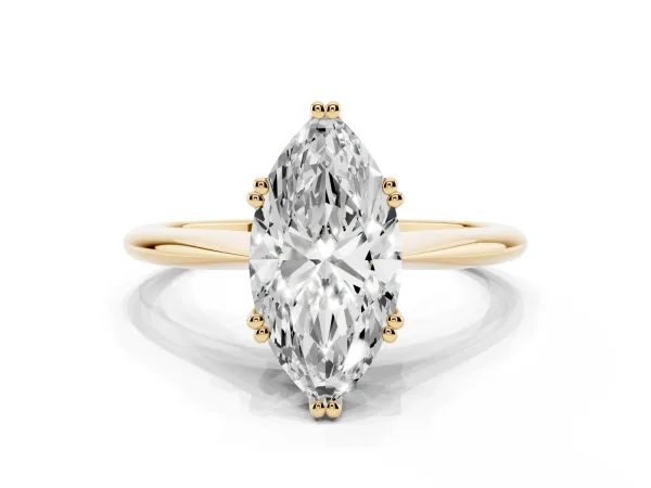 Marquise Cut Solitaire Diamond Ring with Six-Prong Setting and Classic Band Yellow gold
