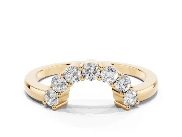 Curved Round Diamond Pave Band with Prong Setting Yellow gold