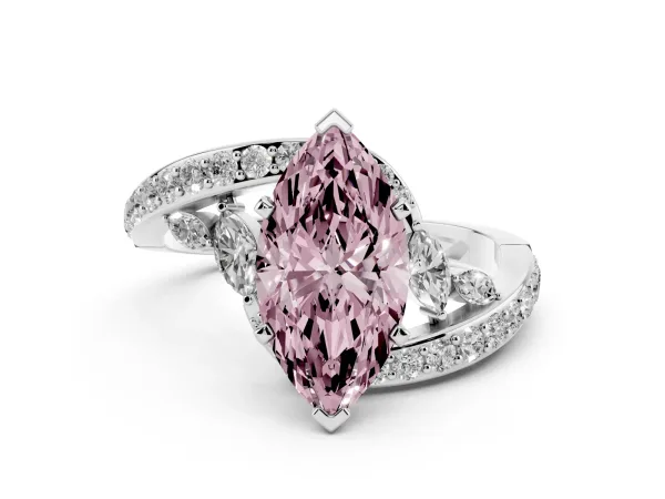Fancy Pink Marquise Cut Solitaire with Pavé Twist Band and Four-Prong Setting White gold