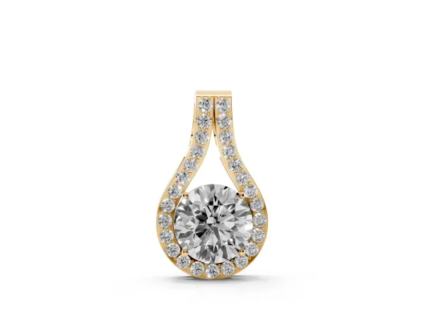 Round Halo Prong-Set Pendant Yellow gold