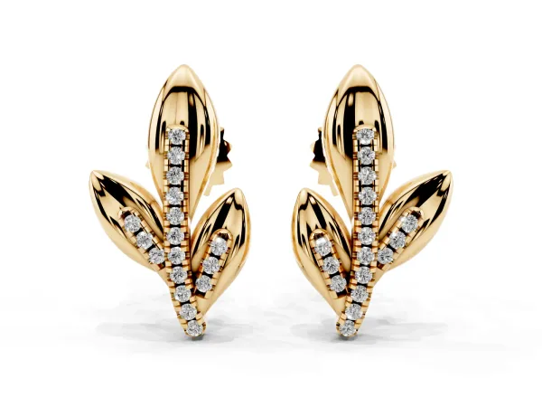 Round Diamond Olive Branch Stud Earrings Yellow gold