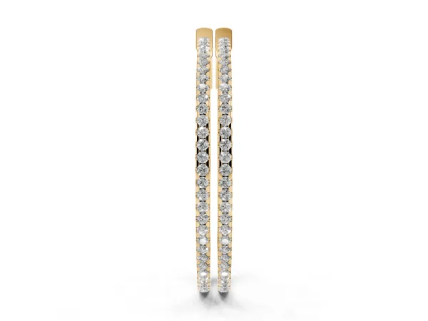 Pavé Round Diamond Hoop Earrings with Hinged Snap Closure Yellow gold