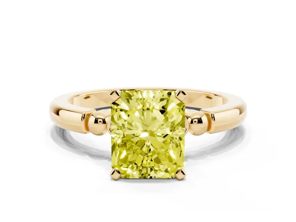 Fancy Yellow Radiant Cut Solitaire Beaded Band with Four-Prong Setting Yellow gold