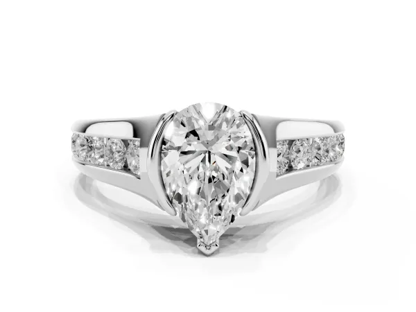 Pear Cut Solitaire Bezel-Set Diamond Ring with Channel-Set Band White gold