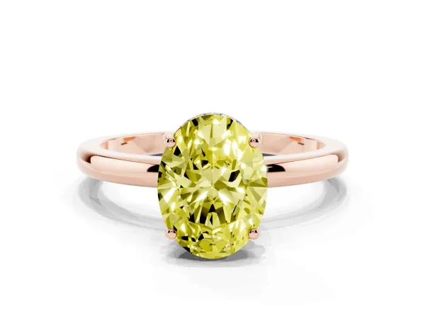 Fancy Yellow Oval Cut Solitaire Diamond Ring with Prong Setting and Plain Band Rose gold