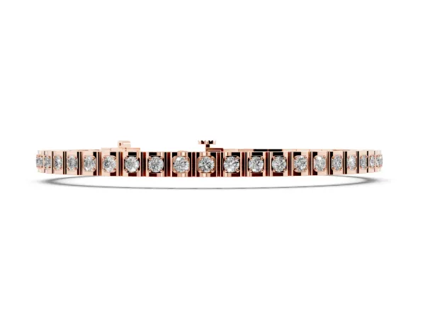 Square Channel Set Round Diamond Tennis Bracelet Rose gold