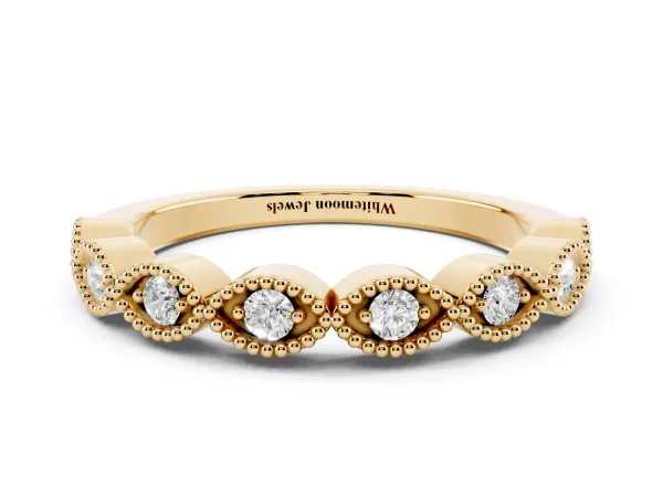 Milgrain Marquise Diamond Half Eternity Band with Bezel Setting Yellow gold