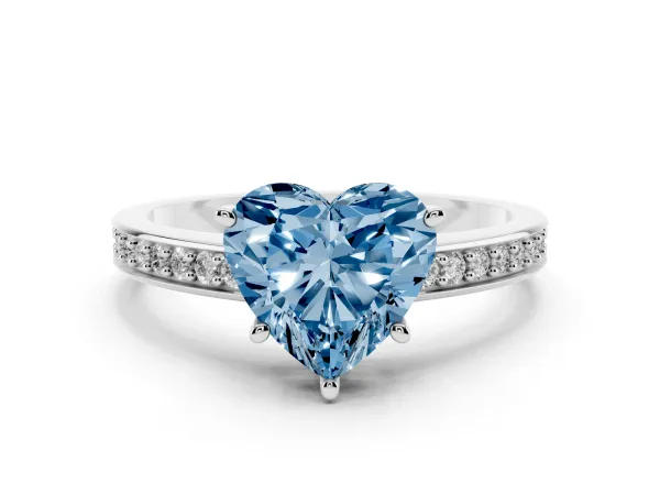 Fancy Blue Heart Cut Solitaire Pavé Band Prong Setting Ring Platinum