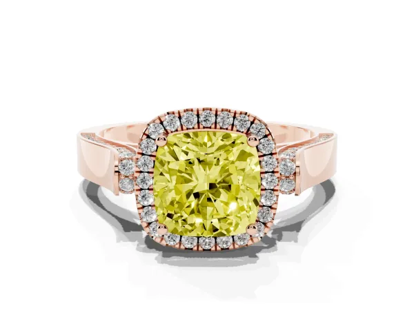 Fancy Yellow Cushion Cut Halo Pave Split Shank Prong Setting Ring Rose gold