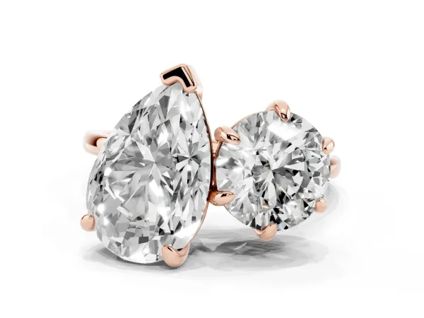 Round and Pear Toi Moi Ring with Prong Setting and Plain Band Rose gold