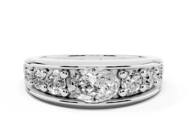 Oval Diamond Mens Ring with Round Diamond Accents Platinum