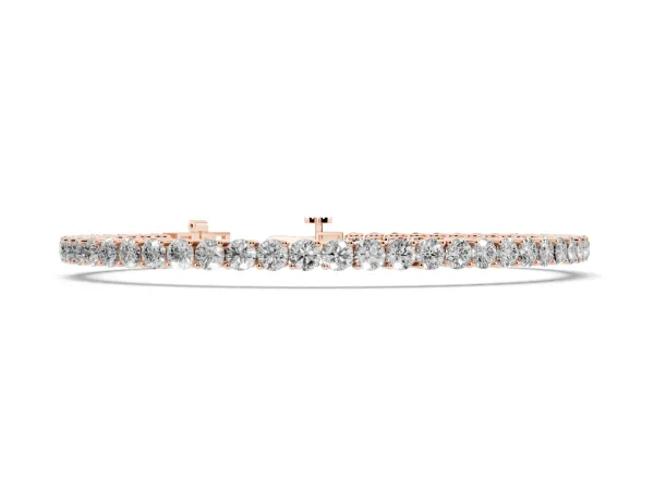 Round Diamond Tennis Bracelet with Prong Setting and Box Clasp Rose gold