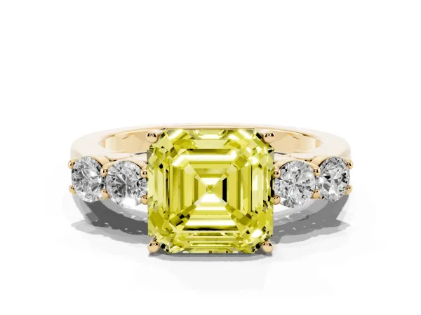 Fancy Yellow Asscher Cut Cut Diamond Five-Stone Prong Set White Gold Ring Yellow gold