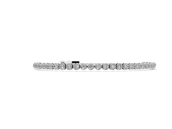 Round Bezel-Set Diamond Tennis Bracelet with Adjustable Box Chain Silver