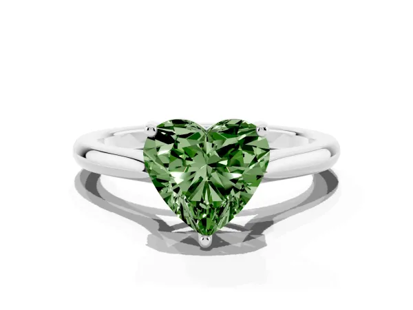 Fancy Green Heart Cut Cut Solitaire Ring with Cathedral Band and Four-Prong Setting White gold