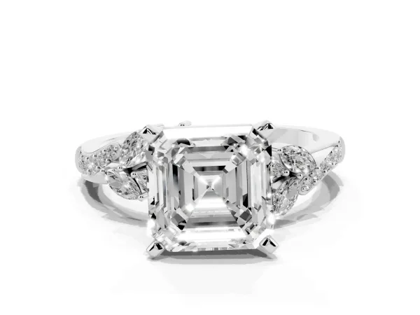 Asscher Cut Solitaire Marquise Twist Band with Six-Prong Setting Platinum