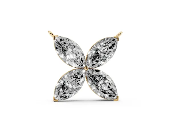 Four-Prong Marquise Diamond Flower Pendant Yellow gold