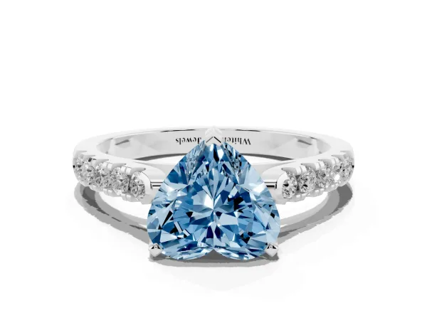 Fancy Blue Heart Cut Diamond Pavé Band Solitaire Ring with Prong Setting White gold