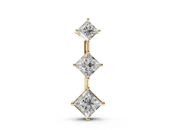 Three-Stone Princess Cut Diamond Pendant with Four-Prong Setting Yellow gold