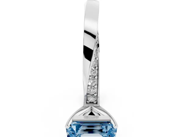 Fancy Blue Emerald Cut Diamond Engagement Ring with Side Stone Accents and Four-Prong Setting Platinum