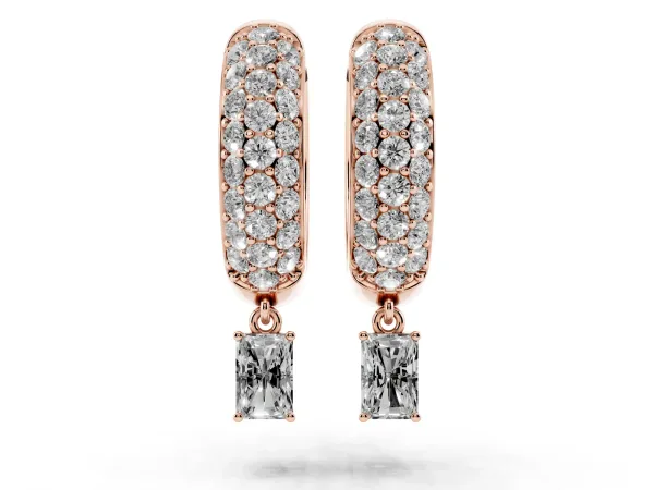 Round and Radiant Diamond Huggie Hoop Earrings Rose gold