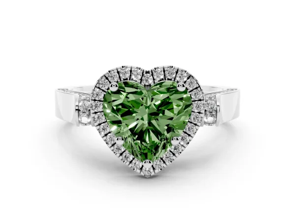 Fancy Green Heart Cut Halo Pave Split Shank Prong Setting Ring Platinum