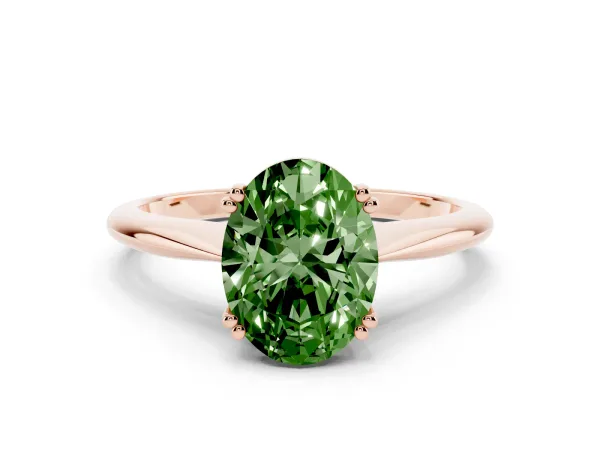 Fancy Green Oval Cut Solitaire Diamond Ring with Six-Prong Setting and Classic Band Rose gold