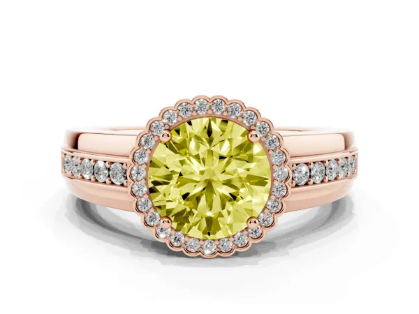 Fancy Yellow Round Cut Cut Halo Pave Band Four-Prong Ring Rose gold