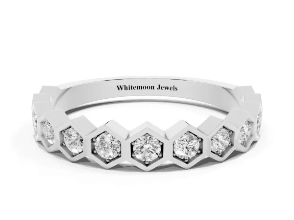 Hexagon Pave Diamond Eternity Band with Bezel Setting Platinum