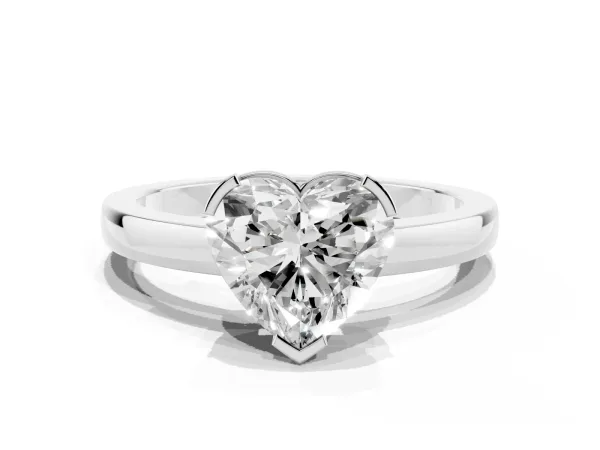 Heart Cut Cut Solitaire Ring with Four-Prong Setting and Classic Band Platinum
