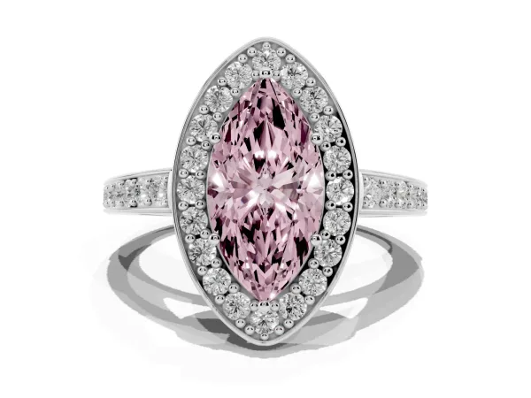 Fancy Pink Marquise Cut Halo Pavé Diamond Engagement Ring with Bezel Setting Platinum