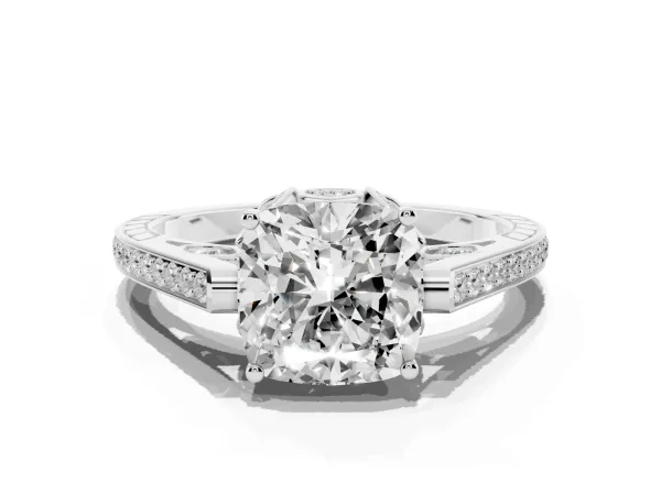 Cushion Cut Cut Cathedral Pave Diamond Engagement Ring with Six-Prong Setting Platinum